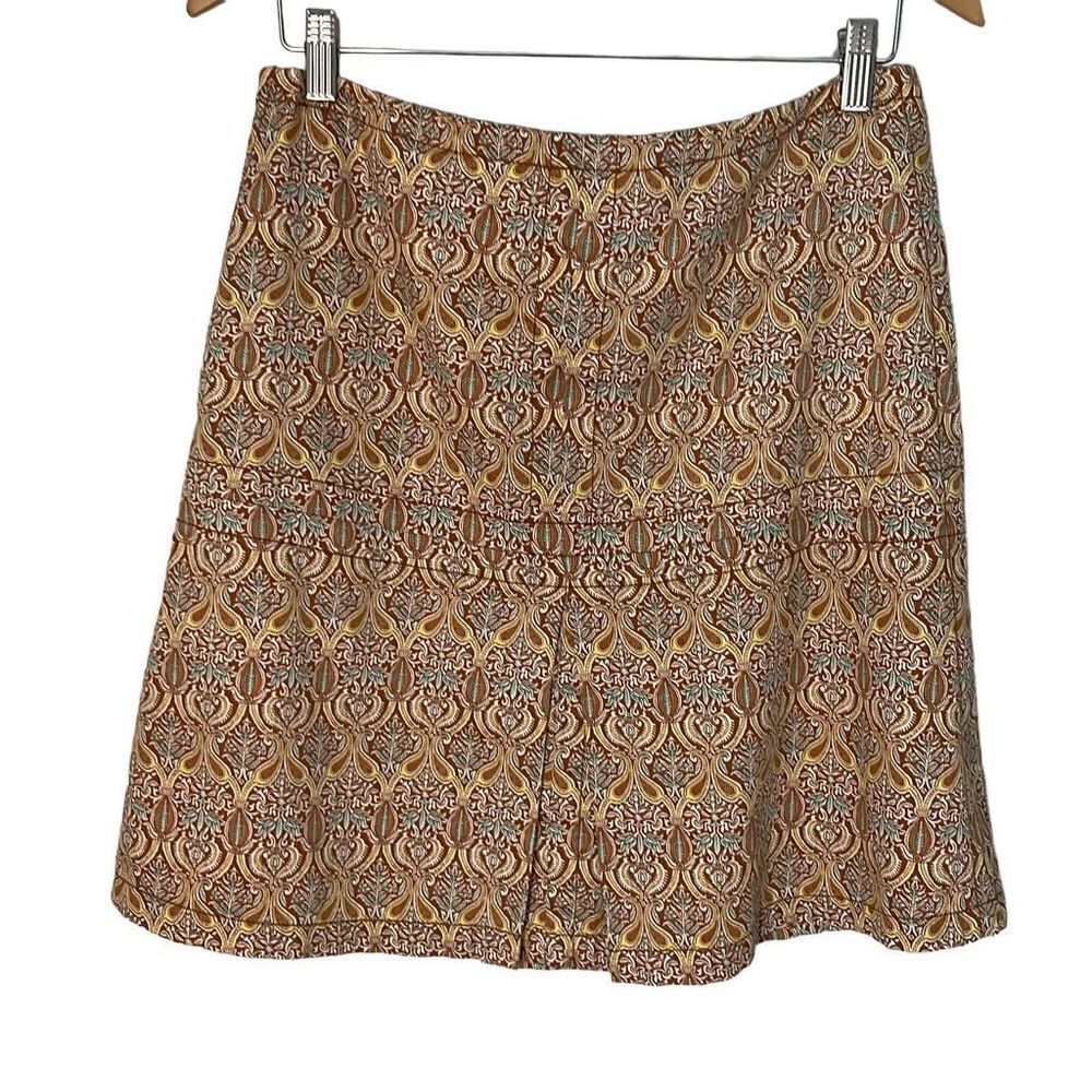 Eccoci Womens A-Line Pleated Skirt‎ Paisley Cotton Stretch Lined Brown Size 10